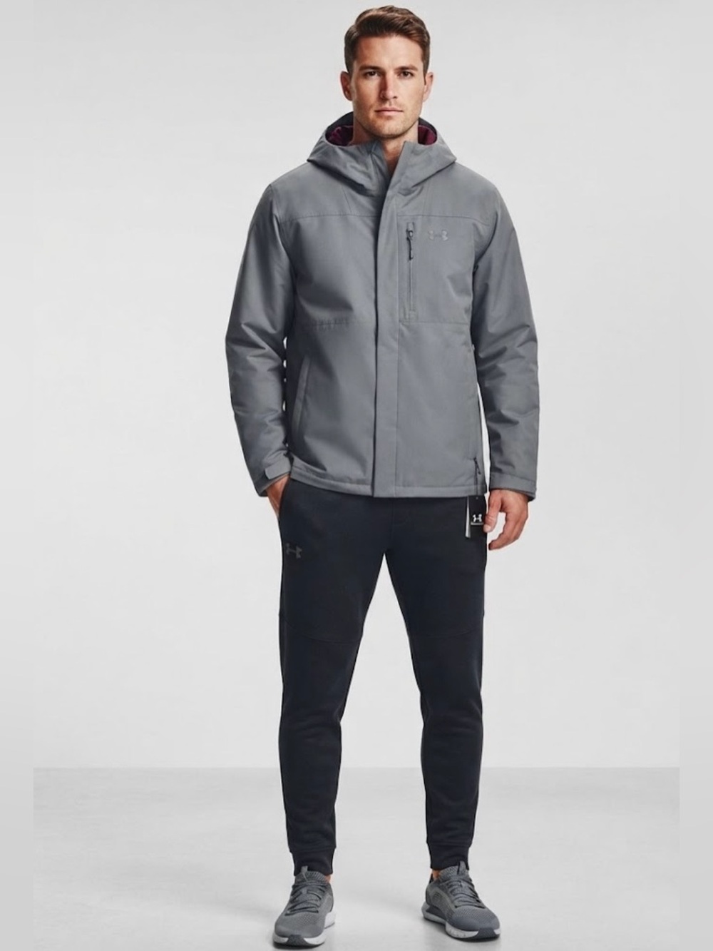Under Armour Porter 3-in-1 Gray/Maroon Hooded Weather Jacket Men’s Size L NWT